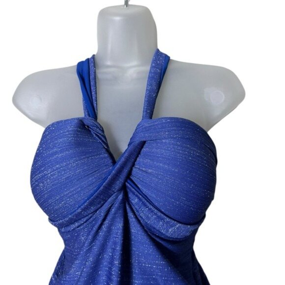 Cupshe Blue Lurex Crossback Cheeky One-Piece Large New Blue Beachy Coastal - Picture 4 of 10